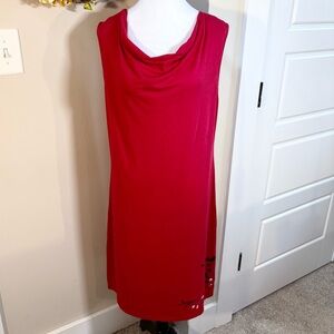 ACACIA Drape Front Bamboo Blend Asian Print Tee Shirt Swim Cover Dress ~Medium